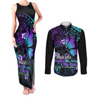 Polynesia Suicide Prevention Awareness Couples Matching Tank Maxi Dress and Long Sleeve Button Shirts Your Life Is Worth Living For Polynesian Blue Pattern - Wonder Print Shop