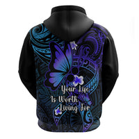 Polynesia Suicide Prevention Awareness Hoodie Your Life Is Worth Living For Polynesian Blue Pattern - Wonder Print Shop