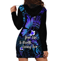 Polynesia Suicide Prevention Awareness Hoodie Dress Your Life Is Worth Living For Polynesian Blue Pattern - Wonder Print Shop