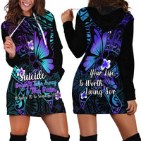 Polynesia Suicide Prevention Awareness Hoodie Dress Your Life Is Worth Living For Polynesian Blue Pattern - Wonder Print Shop