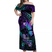 Polynesia Suicide Prevention Awareness Off Shoulder Maxi Dress Your Life Is Worth Living For Polynesian Blue Pattern - Wonder Print Shop