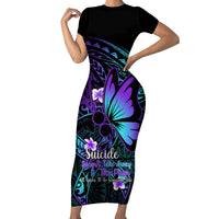 Polynesia Suicide Prevention Awareness Short Sleeve Bodycon Dress Your Life Is Worth Living For Polynesian Blue Pattern - Wonder Print Shop