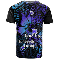 Polynesia Suicide Prevention Awareness T Shirt Your Life Is Worth Living For Polynesian Blue Pattern - Wonder Print Shop