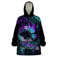 Polynesia Suicide Prevention Awareness Wearable Blanket Hoodie Your Life Is Worth Living For Polynesian Blue Pattern - Wonder Print Shop
