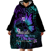 Polynesia Suicide Prevention Awareness Wearable Blanket Hoodie Your Life Is Worth Living For Polynesian Blue Pattern - Wonder Print Shop