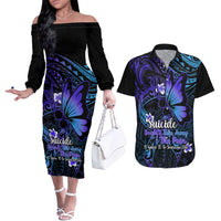 Polynesia Suicide Prevention Awareness Couples Matching Off The Shoulder Long Sleeve Dress and Hawaiian Shirt Your Life Is Worth Living For Polynesian Gold Pattern - Wonder Print Shop