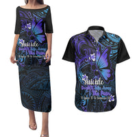 Polynesia Suicide Prevention Awareness Couples Matching Puletasi Dress and Hawaiian Shirt Your Life Is Worth Living For Polynesian Gold Pattern - Wonder Print Shop