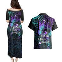 Polynesia Suicide Prevention Awareness Couples Matching Puletasi Dress and Hawaiian Shirt Your Life Is Worth Living For Polynesian Gold Pattern - Wonder Print Shop
