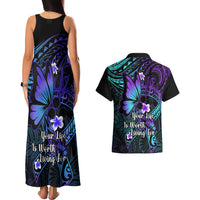 Polynesia Suicide Prevention Awareness Couples Matching Tank Maxi Dress and Hawaiian Shirt Your Life Is Worth Living For Polynesian Gold Pattern - Wonder Print Shop