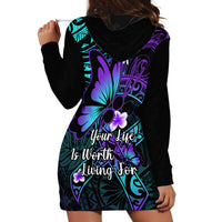 Polynesia Suicide Prevention Awareness Hoodie Dress Your Life Is Worth Living For Polynesian Gold Pattern - Wonder Print Shop