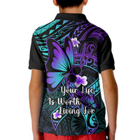 Polynesia Suicide Prevention Awareness Kid Polo Shirt Your Life Is Worth Living For Polynesian Gold Pattern - Wonder Print Shop