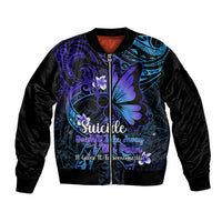 Polynesia Suicide Prevention Awareness Sleeve Zip Bomber Jacket Your Life Is Worth Living For Polynesian Gold Pattern - Wonder Print Shop