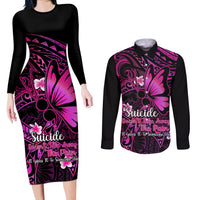 Polynesia Suicide Prevention Awareness Couples Matching Long Sleeve Bodycon Dress and Long Sleeve Button Shirts Your Life Is Worth Living For Polynesian Pink Pattern - Wonder Print Shop