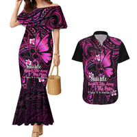 Polynesia Suicide Prevention Awareness Couples Matching Mermaid Dress and Hawaiian Shirt Your Life Is Worth Living For Polynesian Pink Pattern - Wonder Print Shop