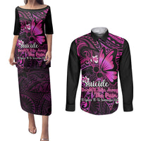 Polynesia Suicide Prevention Awareness Couples Matching Puletasi Dress and Long Sleeve Button Shirts Your Life Is Worth Living For Polynesian Pink Pattern - Wonder Print Shop