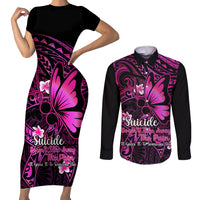 Polynesia Suicide Prevention Awareness Couples Matching Short Sleeve Bodycon Dress and Long Sleeve Button Shirts Your Life Is Worth Living For Polynesian Pink Pattern - Wonder Print Shop