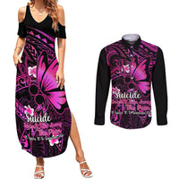 Polynesia Suicide Prevention Awareness Couples Matching Summer Maxi Dress and Long Sleeve Button Shirts Your Life Is Worth Living For Polynesian Pink Pattern - Wonder Print Shop