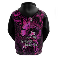 Polynesia Suicide Prevention Awareness Hoodie Your Life Is Worth Living For Polynesian Pink Pattern - Wonder Print Shop
