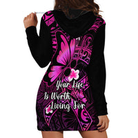 Polynesia Suicide Prevention Awareness Hoodie Dress Your Life Is Worth Living For Polynesian Pink Pattern - Wonder Print Shop