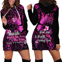 Polynesia Suicide Prevention Awareness Hoodie Dress Your Life Is Worth Living For Polynesian Pink Pattern - Wonder Print Shop