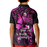Polynesia Suicide Prevention Awareness Kid Polo Shirt Your Life Is Worth Living For Polynesian Pink Pattern - Wonder Print Shop