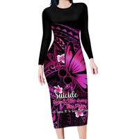 Polynesia Suicide Prevention Awareness Long Sleeve Bodycon Dress Your Life Is Worth Living For Polynesian Pink Pattern - Wonder Print Shop