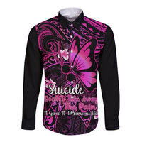 Polynesia Suicide Prevention Awareness Long Sleeve Button Shirt Your Life Is Worth Living For Polynesian Pink Pattern - Wonder Print Shop