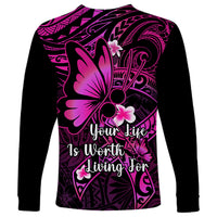 Polynesia Suicide Prevention Awareness Long Sleeve Shirt Your Life Is Worth Living For Polynesian Pink Pattern - Wonder Print Shop