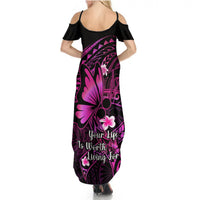 Polynesia Suicide Prevention Awareness Summer Maxi Dress Your Life Is Worth Living For Polynesian Pink Pattern - Wonder Print Shop