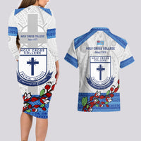 Fiji Holy Cross College Couples Matching Long Sleeve Bodycon Dress and Hawaiian Shirt Happy 50th Anniversary Fijian Tagimoucia Tapa Pattern - Wonder Print Shop