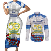 Fiji Holy Cross College Couples Matching Short Sleeve Bodycon Dress and Long Sleeve Button Shirts Happy 50th Anniversary Fijian Tagimoucia Tapa Pattern - Wonder Print Shop