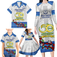 Fiji Holy Cross College Family Matching Long Sleeve Bodycon Dress and Hawaiian Shirt Happy 50th Anniversary Fijian Tagimoucia Tapa Pattern - Wonder Print Shop