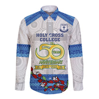 Fiji Holy Cross College Long Sleeve Button Shirt Happy 50th Anniversary Fijian Tagimoucia Tapa Pattern - Wonder Print Shop