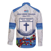 Fiji Holy Cross College Long Sleeve Button Shirt Happy 50th Anniversary Fijian Tagimoucia Tapa Pattern - Wonder Print Shop