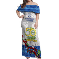 Fiji Holy Cross College Off Shoulder Maxi Dress Happy 50th Anniversary Fijian Tagimoucia Tapa Pattern - Wonder Print Shop