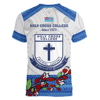 Fiji Holy Cross College Women V Neck T Shirt Happy 50th Anniversary Fijian Tagimoucia Tapa Pattern - Wonder Print Shop