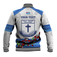 Personalised Fiji Holy Cross College Baseball Jacket Happy 50th Anniversary Fijian Tagimoucia Tapa Pattern - Wonder Print Shop
