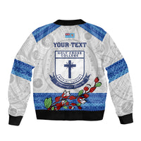 Personalised Fiji Holy Cross College Bomber Jacket Happy 50th Anniversary Fijian Tagimoucia Tapa Pattern - Wonder Print Shop