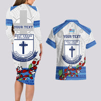 Personalised Fiji Holy Cross College Couples Matching Long Sleeve Bodycon Dress and Hawaiian Shirt Happy 50th Anniversary Fijian Tagimoucia Tapa Pattern - Wonder Print Shop