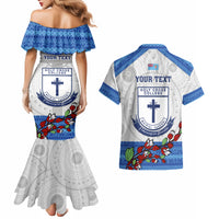 Personalised Fiji Holy Cross College Couples Matching Mermaid Dress and Hawaiian Shirt Happy 50th Anniversary Fijian Tagimoucia Tapa Pattern - Wonder Print Shop