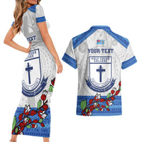 Personalised Fiji Holy Cross College Couples Matching Short Sleeve Bodycon Dress and Hawaiian Shirt Happy 50th Anniversary Fijian Tagimoucia Tapa Pattern - Wonder Print Shop