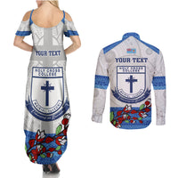 Personalised Fiji Holy Cross College Couples Matching Summer Maxi Dress and Long Sleeve Button Shirts Happy 50th Anniversary Fijian Tagimoucia Tapa Pattern - Wonder Print Shop