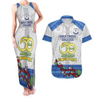 Personalised Fiji Holy Cross College Couples Matching Tank Maxi Dress and Hawaiian Shirt Happy 50th Anniversary Fijian Tagimoucia Tapa Pattern - Wonder Print Shop
