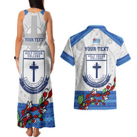 Personalised Fiji Holy Cross College Couples Matching Tank Maxi Dress and Hawaiian Shirt Happy 50th Anniversary Fijian Tagimoucia Tapa Pattern - Wonder Print Shop