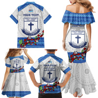 Personalised Fiji Holy Cross College Family Matching Mermaid Dress and Hawaiian Shirt Happy 50th Anniversary Fijian Tagimoucia Tapa Pattern - Wonder Print Shop