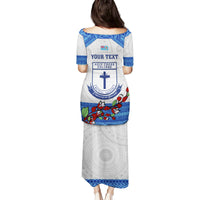 Personalised Fiji Holy Cross College Family Matching Puletasi Dress and Hawaiian Shirt Happy 50th Anniversary Fijian Tagimoucia Tapa Pattern - Wonder Print Shop