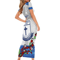 Personalised Fiji Holy Cross College Family Matching Short Sleeve Bodycon Dress and Hawaiian Shirt Happy 50th Anniversary Fijian Tagimoucia Tapa Pattern - Wonder Print Shop