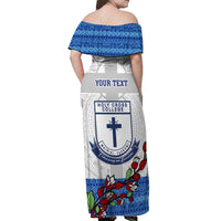 Personalised Fiji Holy Cross College Off Shoulder Maxi Dress Happy 50th Anniversary Fijian Tagimoucia Tapa Pattern - Wonder Print Shop