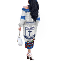 Personalised Fiji Holy Cross College Off The Shoulder Long Sleeve Dress Happy 50th Anniversary Fijian Tagimoucia Tapa Pattern - Wonder Print Shop