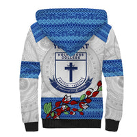 Personalised Fiji Holy Cross College Sherpa Hoodie Happy 50th Anniversary Fijian Tagimoucia Tapa Pattern - Wonder Print Shop